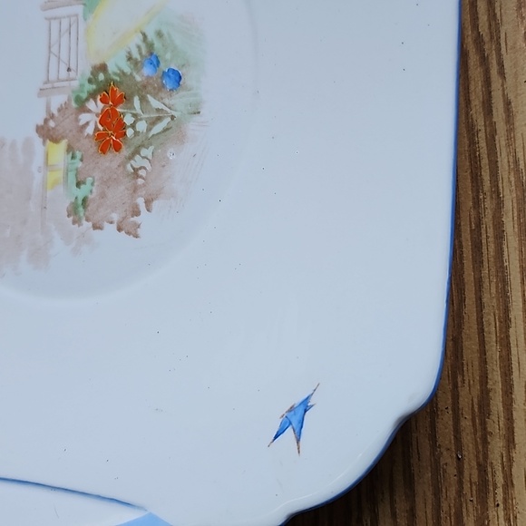 Vintage Shelly Art Deco Plate Cake plate butterflies garden made in England - Picture 2 of 6